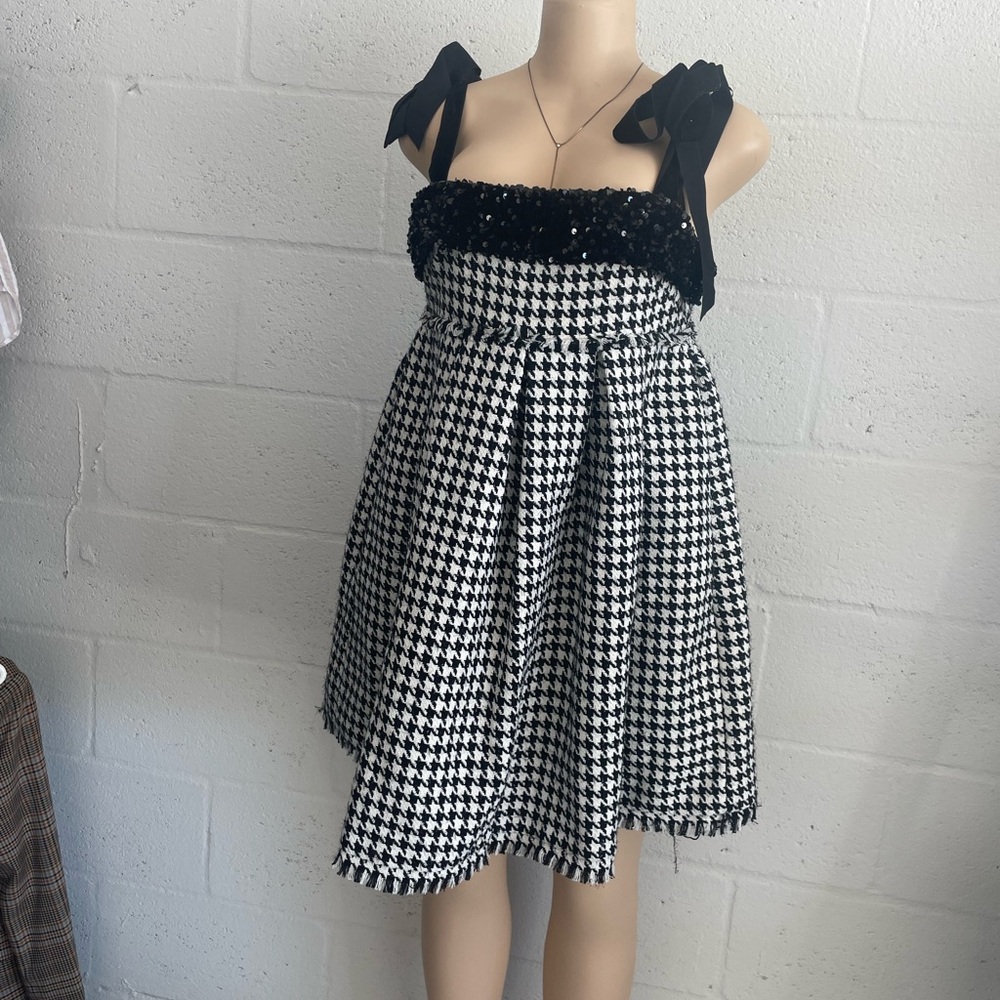 Black and White Houndstooth Dress with Bow Straps